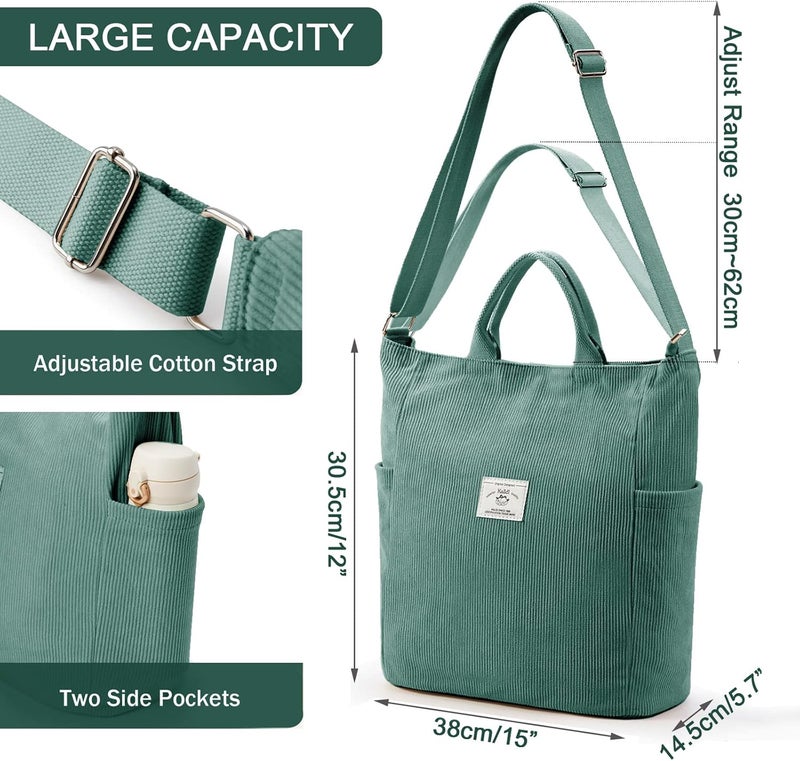 KALIDI Corduroy Tote Bag, Large Messenger Bag Shoulder Hobo Anti Splash Crossbody Zipper Bag Casual Work Shopping Women - Image 5